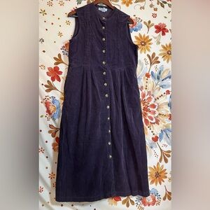 VTG 80s 90s Bridgewater 10P Dark Purple Button Down Corduroy Sleeveless Dress